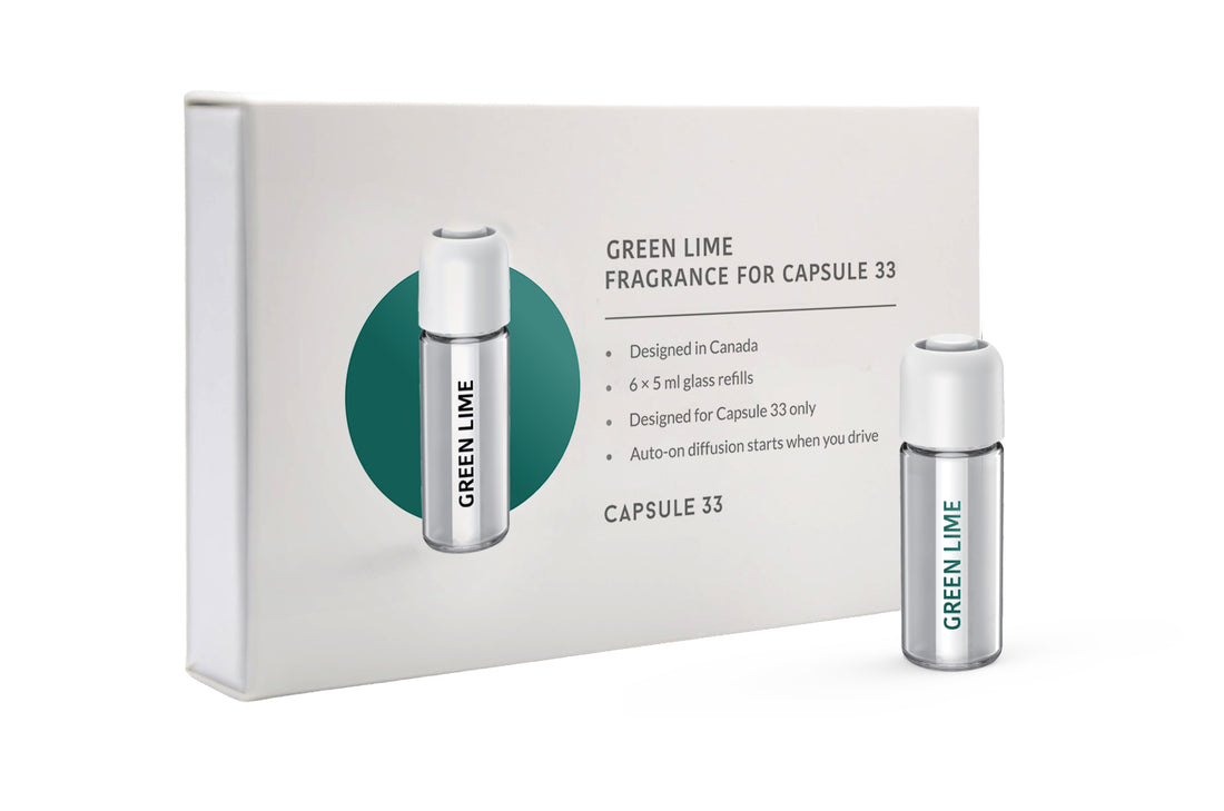 Green Lime refill fragrance for Capsule 33, box with a 5 ml glass bottle